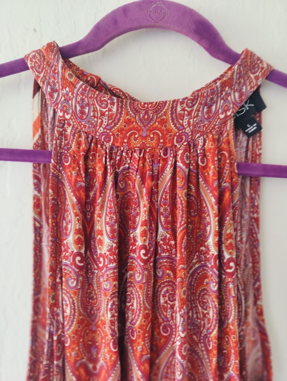 MSK Paisley Halter Maxi Dress Sz L  Boho Resortwear Tie Back 100% Rayon - Picture 3 of 9